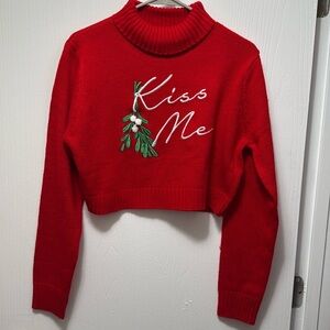 Pretty Little Thing Cropped “Kiss Me” Holiday Sweater Size 10